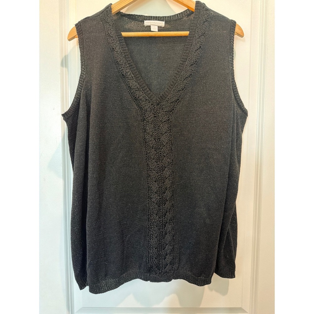 New York & Company Black Cold Shoulder Sparkle Knit V-Neck Sweater XL